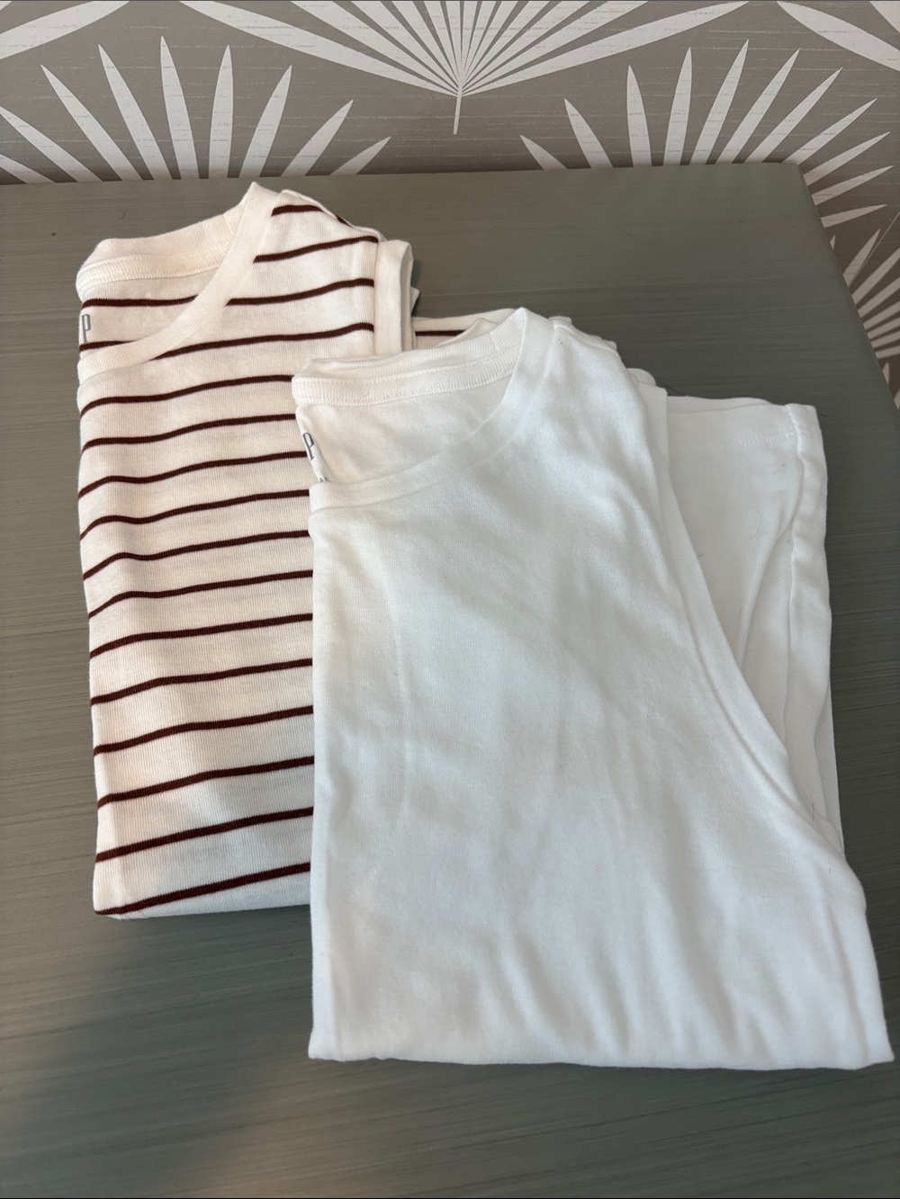 GAP White Tee and Cream with Brown Striped Cotton Tanks